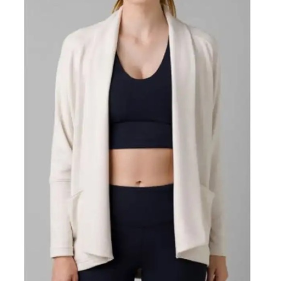 PrAna Sunrise Wrap Ivory Dreamdust Open Lounging Wrap Cardigan Sweeter L - Picture 1 of 11